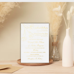 Echtes Folien-Gold Floral Weiße Nikah Muslimische Folieneinladung