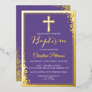 Echtes Folien-Gold-Glitter-Lavendel-Lila-Taufe Folieneinladung