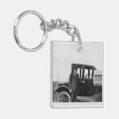 Echtes Foto Antikes Auto & Mann Schlüsselanhänger (Vorderseite links)