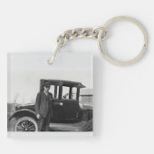 Echtes Foto Antikes Auto & Mann Schlüsselanhänger (Rückseite)