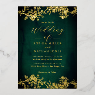 Echtes Goldfolie Blumen-Spitze-Script Smaragd-Hoch Folieneinladung