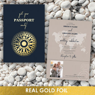 Echtes Goldfolie-Hochzeitspass-Kompass-Hochzeit  Folieneinladung