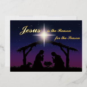 Echtes Goldfolie Jesus ist der Grund Nativitätskar Folien Feiertagskarte
