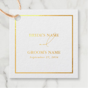 Echtes Goldfolie Modern Weiße & Gold Hochzeit Geschenkanhänger
