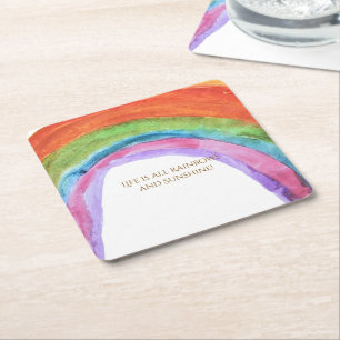 Echtes Kinder Regenbogen Wasserfarben Geburtstag Rechteckiger Pappuntersetzer