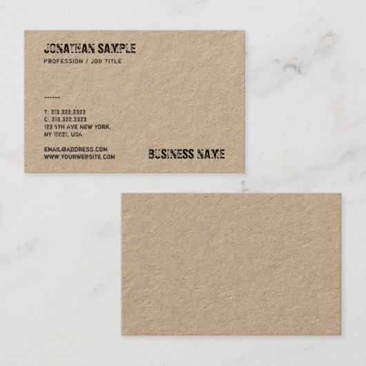 Echtes Kraft-Papier gestörte Textvorlage Moderne Visitenkarte (Vorne/Hinten)