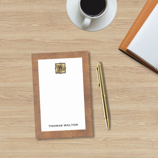 Echtes Leder Look Monogramm Name Post-it Klebezettel