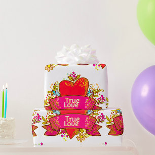 Echtes Liebesherzband mit floralen Elementen Geschenkpapier