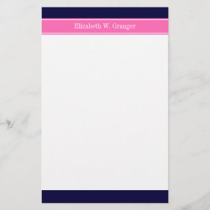 Echtes Marineblau Hot Pink #2 Band Namensmonogramm Briefpapier