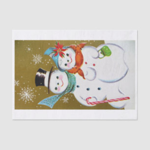 Echtes (nicht KI) Vintage-Mittelcentury-Schneemann Seidenpapier