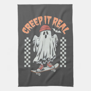 Echtes Retro-Halloween-Skate-Gespenst Geschirrtuch