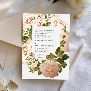 Echtes Roségold und elegante Wasserfarben-Hochzeit Folieneinladung