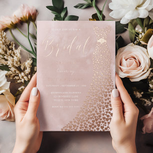 Echtes Rosen Gold Kleid Erröten Wasserfarbe Brautd Folieneinladung