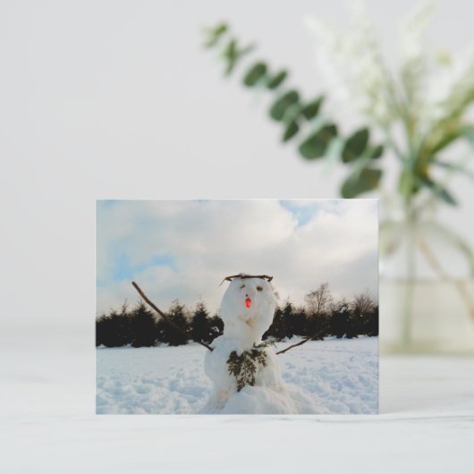 Echtes Schneemann-Foto Postkarte (Stehend Vorderseite)