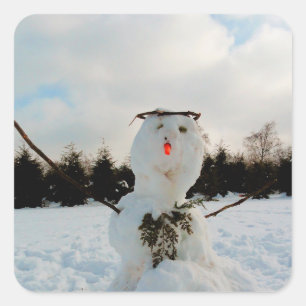Echtes Schneemann-Foto Quadratischer Aufkleber