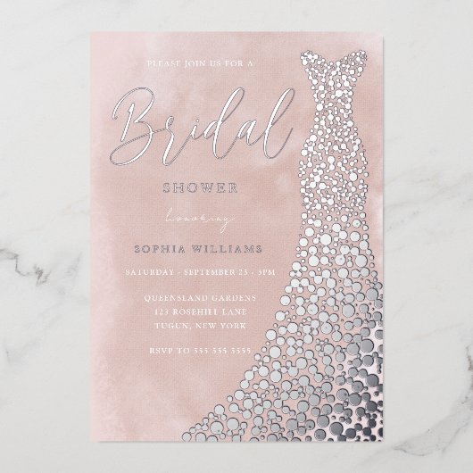 Echtes Silber-Gürtel Wasserfarbe Brautparty Folieneinladung (Vorderseite)