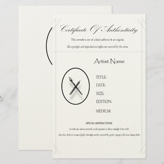 Echtheitsbescheinigung Briefpapier (Vorne/Hinten)