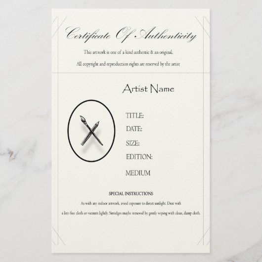 Echtheitsbescheinigung Briefpapier (Vorderseite)