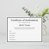 Echtheitsbescheinigung für Fotografievorlage Einladung (Stehend Vorderseite)