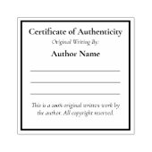 Echtheitsbescheinigung für Schriftsteller Gummistempel (Prägung)
