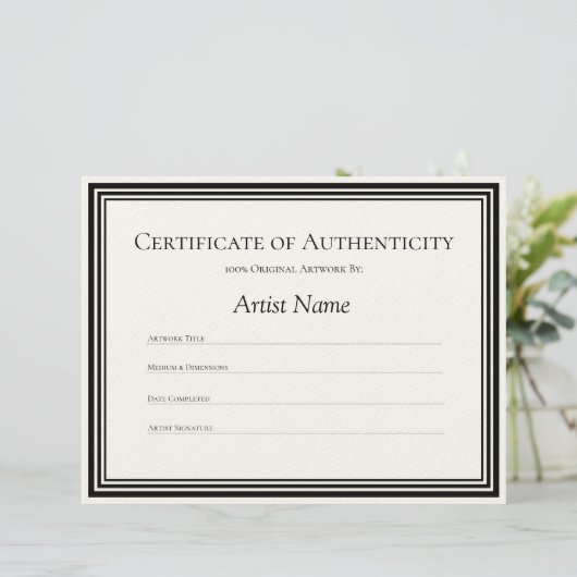 Echtheitsurkunde Briefbogen (Stehend Vorderseite)