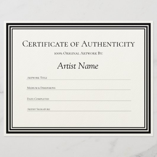 Echtheitsurkunde Briefbogen (Vorderseite)