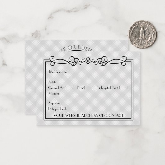 Echtheitszertifikat der Künstler Mitteilungskarte (Vorderseite/Rückseite Beispiel)