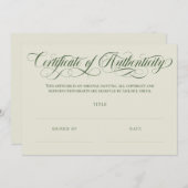 Echtheitszertifikat der Olivenöl-Wirbel von Eggshe (Vorne/Hinten)