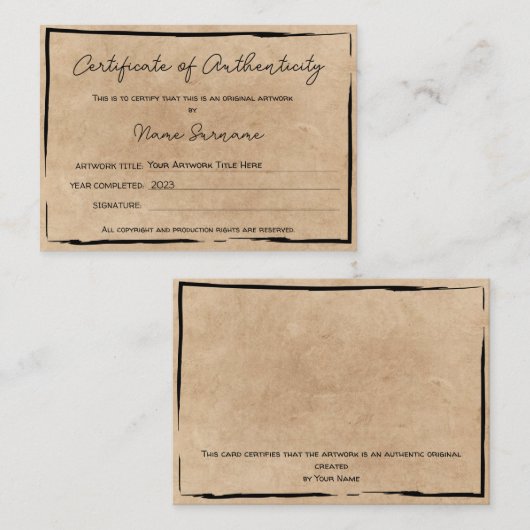 Echtheitszertifikat durch Hinzufügen von Logos Visitenkarte (Vorne/Hinten)