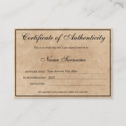 Echtheitszertifikat durch Hinzufügen von Logos Visitenkarte (Vorderseite)