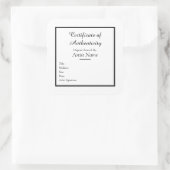 Echtheitszertifikat für Kunst Quadratischer Aufkleber (Tasche)