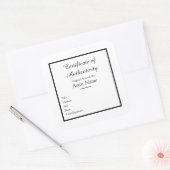 Echtheitszertifikat für Kunst Quadratischer Aufkleber (Umschlag)