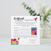 Echtheitszertifikat für Originalwerke Karte (Stehend Vorderseite)