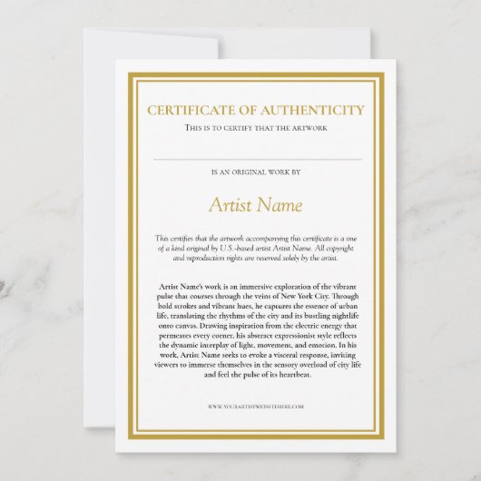 Echtheitszertifikat mit Künstlererklärung Dankeskarte (Vorderseite)