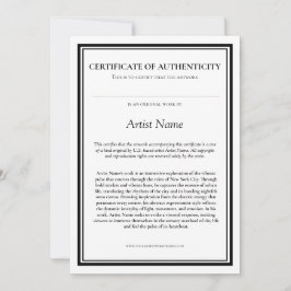 Echtheitszertifikat mit Künstlererklärung Dankeskarte