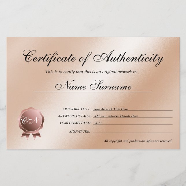 Echtheitszeugnis (Vorderseite)