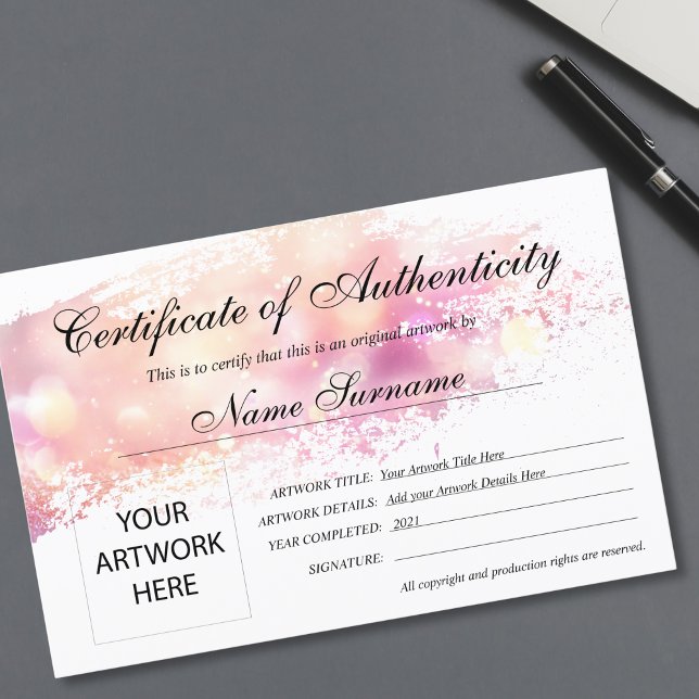 Echtheitszeugnis (modern blush art brush stroke certificate of authenticity for your artwork)