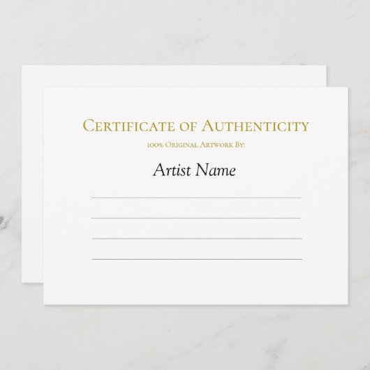 Echtheitszeugnis für Kunst, Minimalistisch Einladung (Vorne/Hinten)