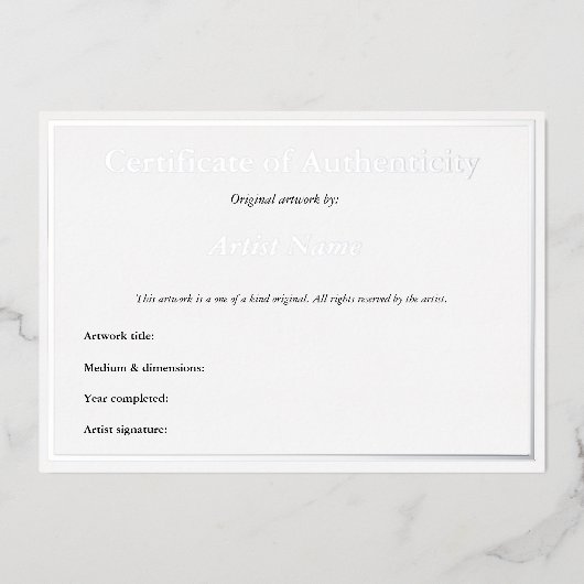 Echtheitszeugnis für Silberstreifen Folieneinladung (Vorderseite)