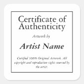 Echtheitszeugnis Quadratischer Aufkleber (Vorderseite)