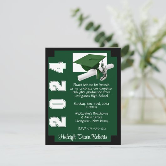 Eckblock Grün/Schwarz-Abschluss Einladung (Stehend Vorderseite)