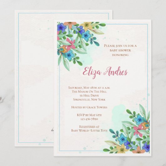 Eckblüteneinladung Einladung (Vorne/Hinten)