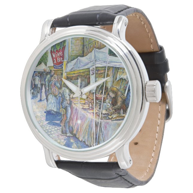 Ecke der Fliegenschweinfarm und Wein ein wenig. Armbanduhr (Schrägansicht)