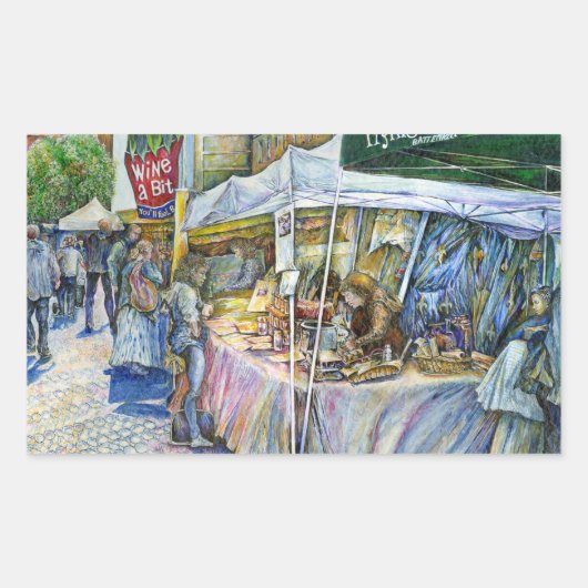 Ecke der Fliegenschweinfarm und Wein ein wenig. Rechteckiger Aufkleber (Vorderseite)