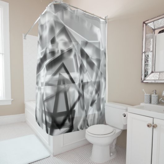 Ecke mit quadratischen Acrylteilen, grau bis weiß Duschvorhang (Beispiel)