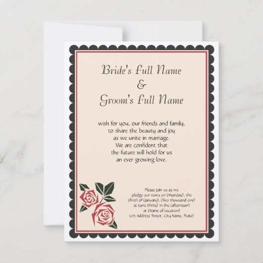 Eckige Rosen Einladung (Vorderseite)