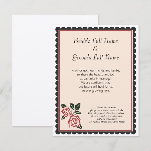 Eckige Rosen Einladung (Vorne/Hinten)