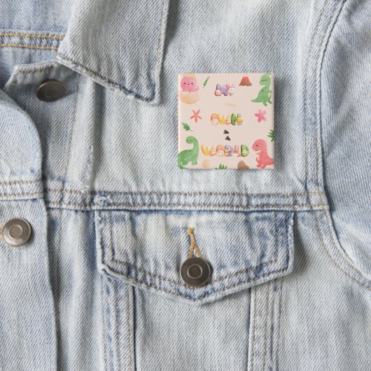 Eckiger Knopf | Niedliche Dinosaurier-Welt Button (Beispiel)