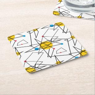 Eckiges geometrisches Retro Muster Rechteckiger Pappuntersetzer