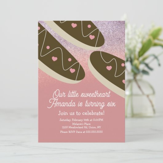 Eclair Donuts Imitate Glitzer Valentinstag Einladung (Stehend Vorderseite)